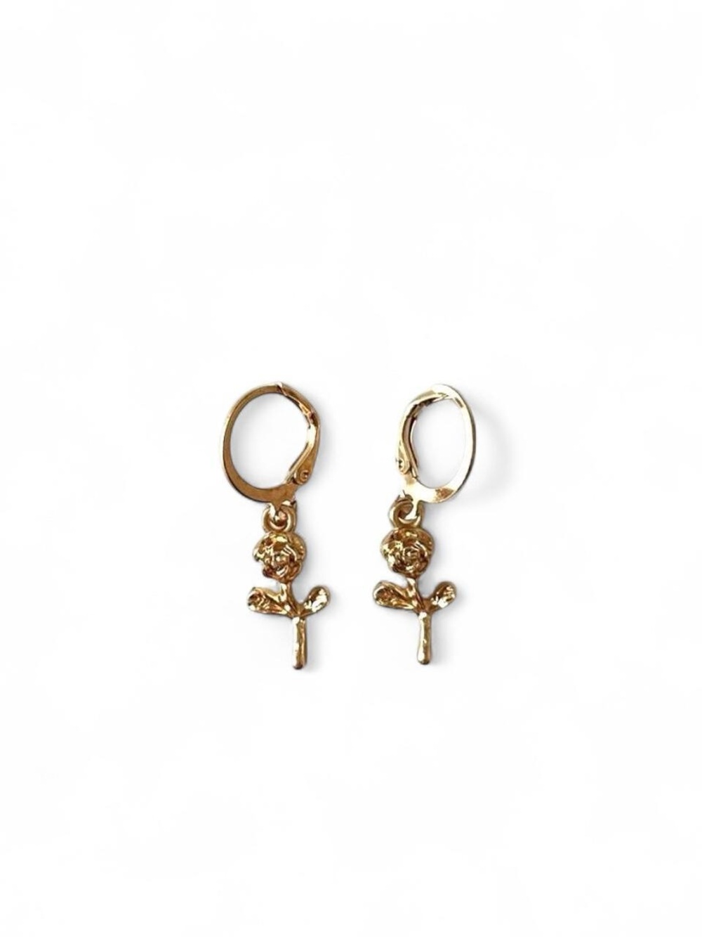 Gold Tone Rose Charm Huggie Earrings - Women Jewelry
